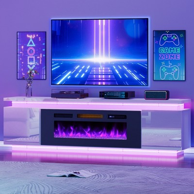 Skyzoo Electric Fireplace TV Stand for TVs up to 80" with LED Lights & 4 AC Power Outlets, TV console for Living Room