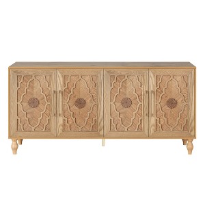 Vynxaria Carved Flower Door Large Storage Cabinet With Metal Handle Suitable For Living Room, Kitchen, Entryway(NATURAL WOOD) - 1 of 4