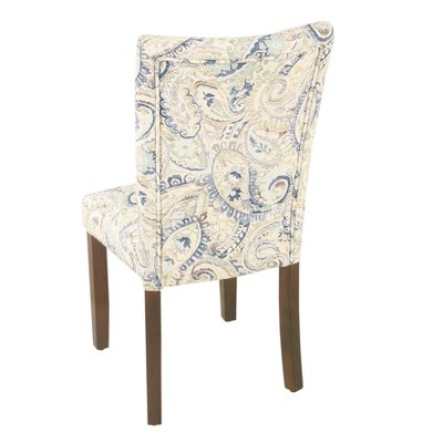 Set of 2 Blue Velvet Paisley Parsons Side Chairs with Wood Legs