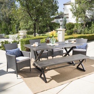 Christopher Knight Home Absher Outdoor Wicker and Aluminum 6 Piece Dining Set with Bench - 1 of 4