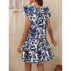 Coolmee Women Summer Mini Dress Ruffle Cap Sleeve Floral Print Crewneck Babydoll Short Sundress L Blue print - 2 of 4
