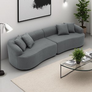Curved Sectional Sofa in Lamb's Wool Fabric, Compressed Design - 1 of 4