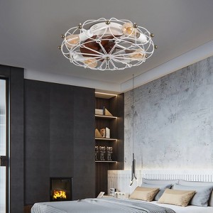 KTMBDW 20 inch Caged Ceiling Fan with Light, Ceiling Fan with Remote, Farmhouse Fan Lights Ceiling Fixtures for Bedroom, 6 Speed, Timing, White - 1 of 4