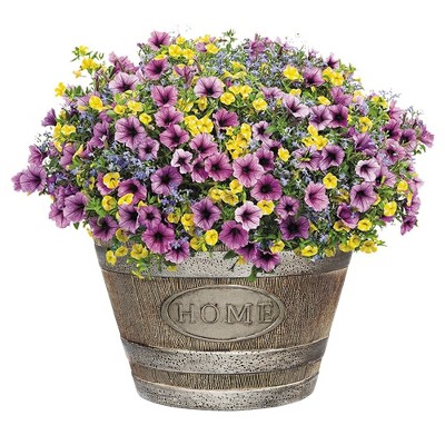 Distressed Oak Brown Resin Whiskey Barrel Planter, 15in