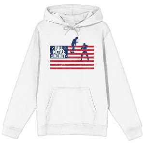 Full Metal Jacket United States Flag With Title Logo and Two Soldiers Men's White Hoodie - 1 of 2