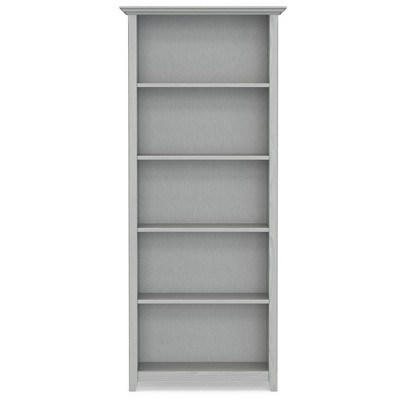 Fog Grey Solid Wood Adjustable 5-Shelf Bookcase