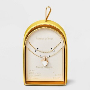 14K Gold Dipped Cubic Zirconia Mother of Pearl Heart Pendant Multi-Strand Necklace - A New Day™ Gold - 1 of 4