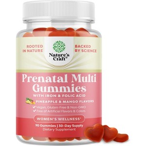 Prenatal Multi Gummies for Women, Chewable Prenatal Vitamins with Iron Folic Acid and Superfruit Blend, Pineapple & Mango, Nature's Craft, 90ct - 1 of 4