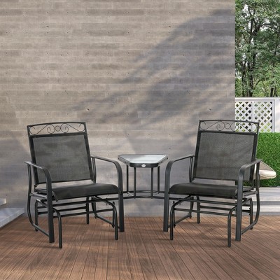 Black Steel 2-Person Outdoor Glider Chairs with Coffee Table