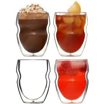 Ozeri Set of 4 Double Wall 8oz Hot and Cold Drink Glasses, Serafino