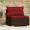 vidaXL Outdoor Patio Middle Sofa with Poly Rattan, Powder-Coated Steel, and Polyester Cushions, Brown and Cinnamon Red, Versatile Seating Solution - 2 of 4