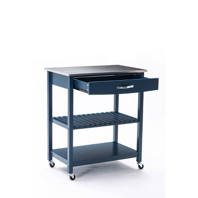 Navy Blue Stainless Steel Top Kitchen Cart with Storage