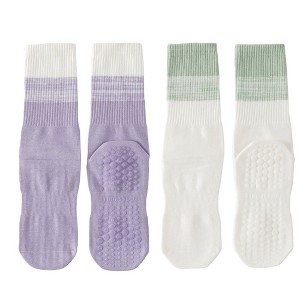 Anna-Kaci Women's 2-Pair Set Gradient Mid-Calf Grip Socks with Soft Seamless Toe and Anti-Slip Bottom for Yoga or Sneakers - 1 of 4