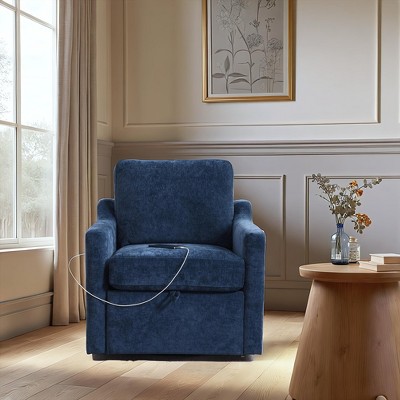GDFStudio Dillon Modern 30“ Chenille Upholstered Storage Swivel Chair with Charging Port