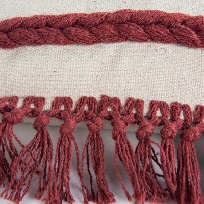Rust Woven Cotton Macramé Fringe Lumbar Throw Pillow