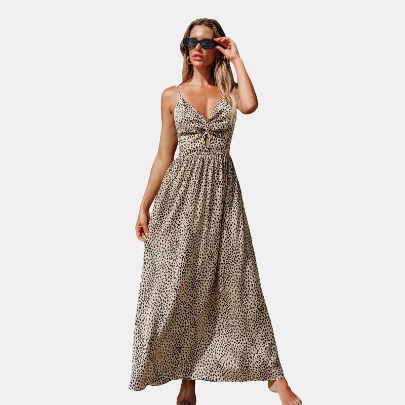 Women's Leopard Print Knotted V-Neck Maxi Dress - Cupshe, 1 of 6