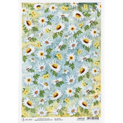 Ciao Bella Rice Paper Sheet A4 5/Pkg-White Daisies, Microcosmos