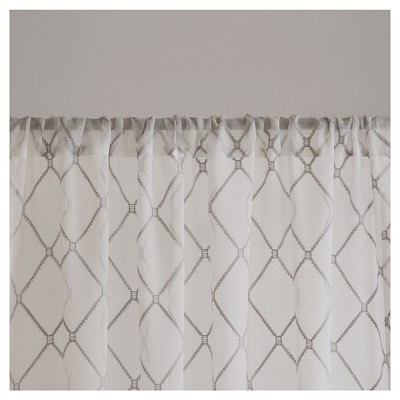 Gray Sheer Embroidered Diamond Rod Pocket Curtain Panel