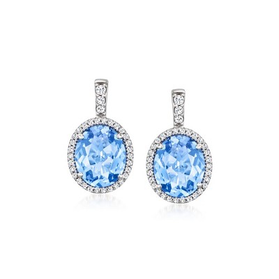 Ross-Simons Italian 7.00 ct. t.w. Simulated Sapphire and .50 ct. t.w. CZ Drop Earrings in Sterling Silver