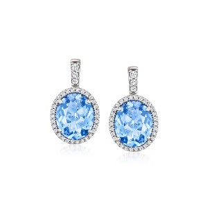 Ross-Simons Italian 7.00 ct. t.w. Simulated Sapphire and .50 ct. t.w. CZ Drop Earrings in Sterling Silver - 1 of 4