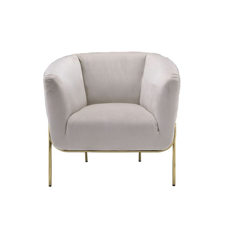 Simple Relax Beige Velvet Accent Chair in Gold Finish, 1 of 5