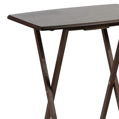 Walnut Solid Wood Folding TV Tray Table Set with Storage Rack, 10-Piece