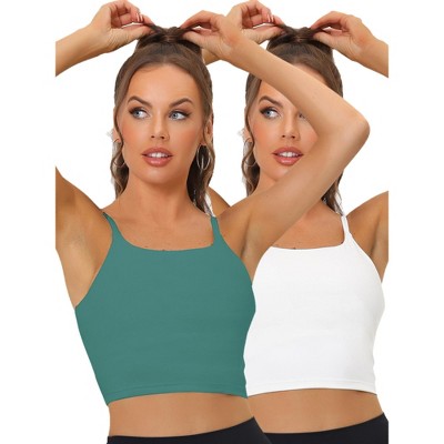 Allegra K Women's Medium Impact Fitness Wireless Padded Yoga Workout Longline Sports Bras 2 Pcs