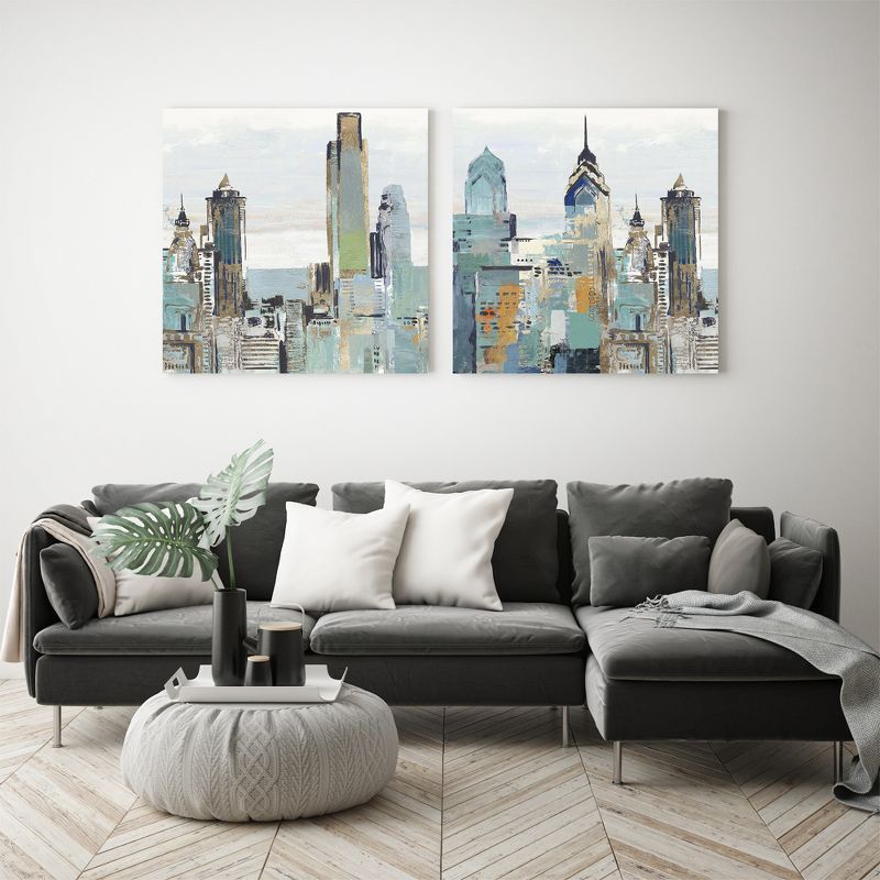 Americanflat Architecture (Set Of 2) Canvas Wall Art Set Teal City By Pi Creative Art, 6 of 8