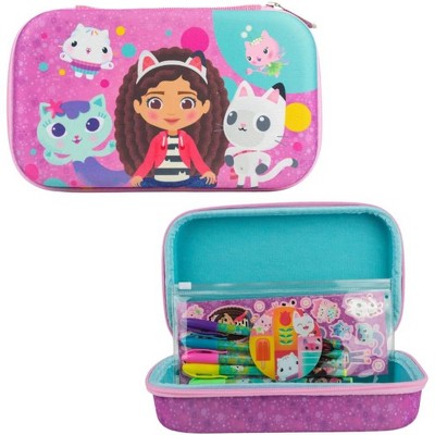 Gabby’s Dollhouse Pencil Case Set with Stickers and Gel Pens for Kids, Molded with Zip Closure, Purple