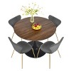 Harold+Flavia 5-Piece Walnut Foil  Round Top Pedestal Dining Table Set with 4 Upholstered Chairs -Maison Boucle - 4 of 4