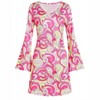 60s 70s Outfits for Women Flared Long Sleeve Printed Dress with Headband Earrings Necklace Sunglasses - 3 of 4