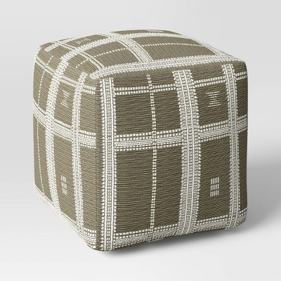 Stitched Plaid Outdoor Patio Pouf Green - Threshold™