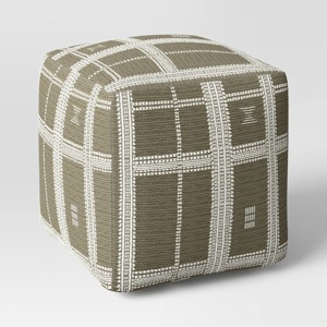 Stitched Plaid Outdoor Patio Pouf Green - Threshold™ - 1 of 4