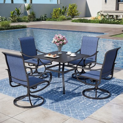 Captiva Designs 5pc Patio Dining Steel Table & Textilene 360 Degree Swivel Chairs
