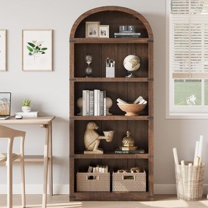 5-Shelf Arched Bookcase, 71.65" Tall Farmhouse Wooden Bookshelf for Home Office & Living Room, Wide Display Storage Rack - 1 of 4