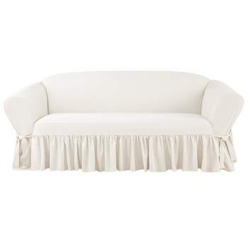 Essential Twill Ruffle Sofa Slipcover White - Sure Fit
