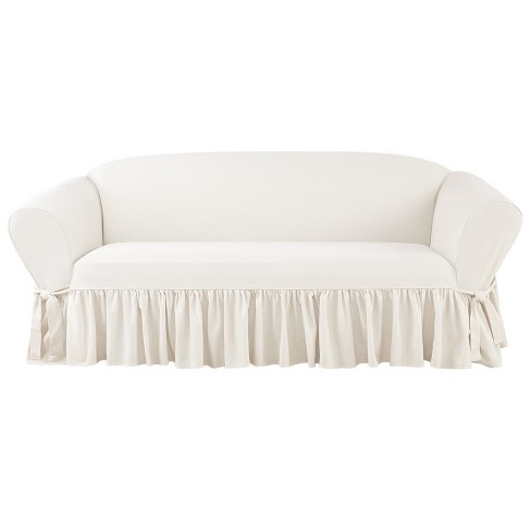 Essential Twill Ruffle Sofa Slipcover White - Sure Fit : Target