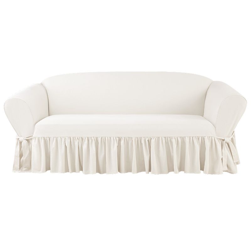 Essential Twill Ruffle Sofa Slipcover White - Sure Fit, 1 of 7