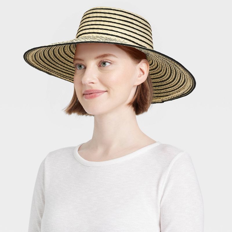 Striped Straw Down Brim Hat - A New Day™ Natural/Black, 3 of 6
