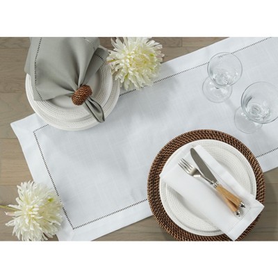 White Hemstitch Border Polyester Table Runner, 16" x 90"
