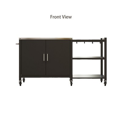 FUFU&GAGA Outdoor Serving Carts Grill Prep Station Lockable Wheels Stainless Steel Outdoor Kitchen BBQ Grill Table Bar Cart