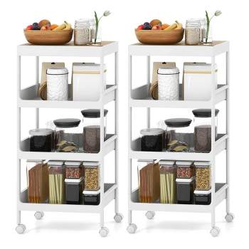 Costway 2PCS 4 Tier Utility Rolling Cart Rolling Storage Cart with Detachable Tray Top