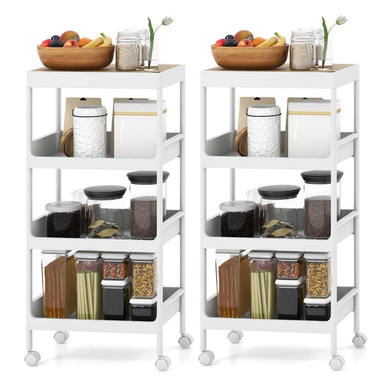Costway 2PCS 4 Tier Utility Rolling Cart Rolling Storage Cart with Detachable Tray Top, 1 of 11