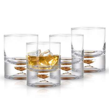 Berkware Elegant Lowball Whiskey Glasses with Unique Embedded Gold Flake Design - 12oz