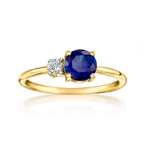 Pure Collection by Ross-Simons 1.00 Carat Lab-Grown Sapphire and .10 Carat Lab-Grown Diamond Ring in 18kt Gold Vermeil - 1 of 4