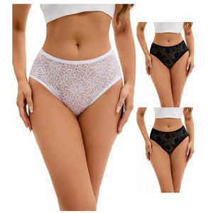 INSPIRE CHIC 3 Packs Women's Lace Mid-Waisted Briefs Breathable Underwear Available in Plus Size Panties - 1 of 4