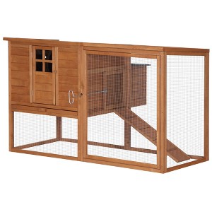 PawHut 66" Chicken Coop Kit Wooden Chicken House Rabbit Hutch Poultry Cage Hen Pen Backyard with Outdoor Run and Nesting Box - 1 of 4