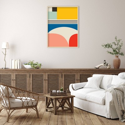 Mid-Century Modern Abstract Pattern Framed Wall Art in Maple Wood