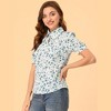 Allegra K Women's Vintage Floral Turnover Collar Split Neck Puff Short Sleeve Chiffon Blouse - 2 of 4