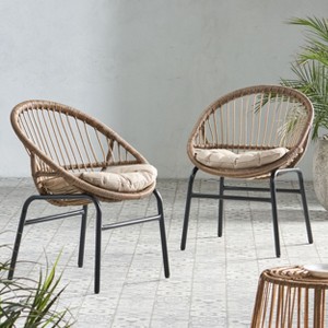 Okak 17" Sleek Wicker Rattan Patio Accent Chairs with Curved Back,Set of 2,Ergonomics Outdoor Leisure Chair for Porch,Garden&Backyard,400lbs Max - 1 of 4